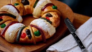 Mexican traditional rosca de reyes with fig