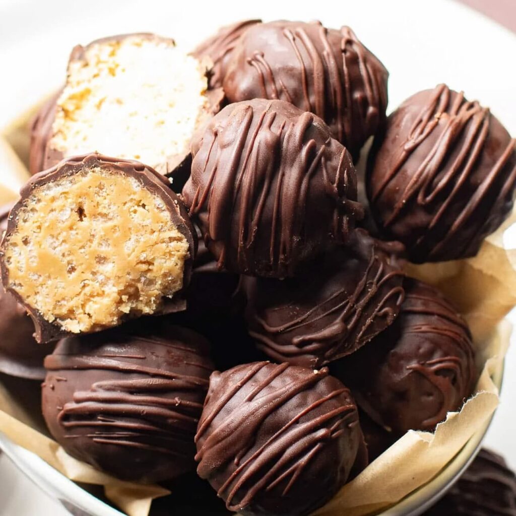 Chocolate Peanut Butter Balls with Rice Krispies