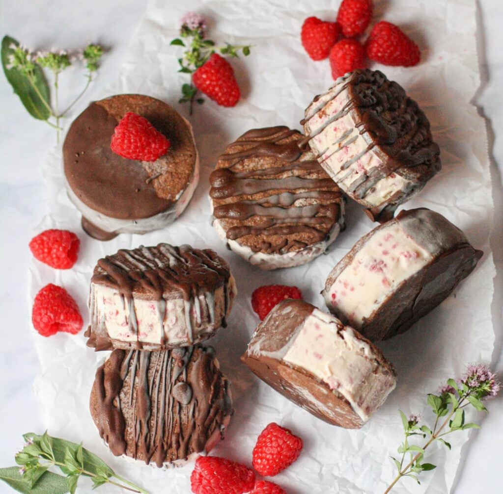 Chocolate Raspberry Ice Cream Sandwiches