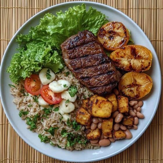 Rice and peas with steak