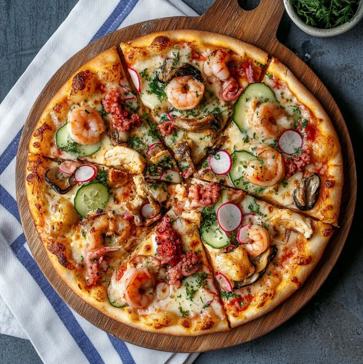 Salted Egg Yolk Seafood Pizza