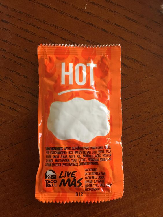 a pack of hot taco bell sauce