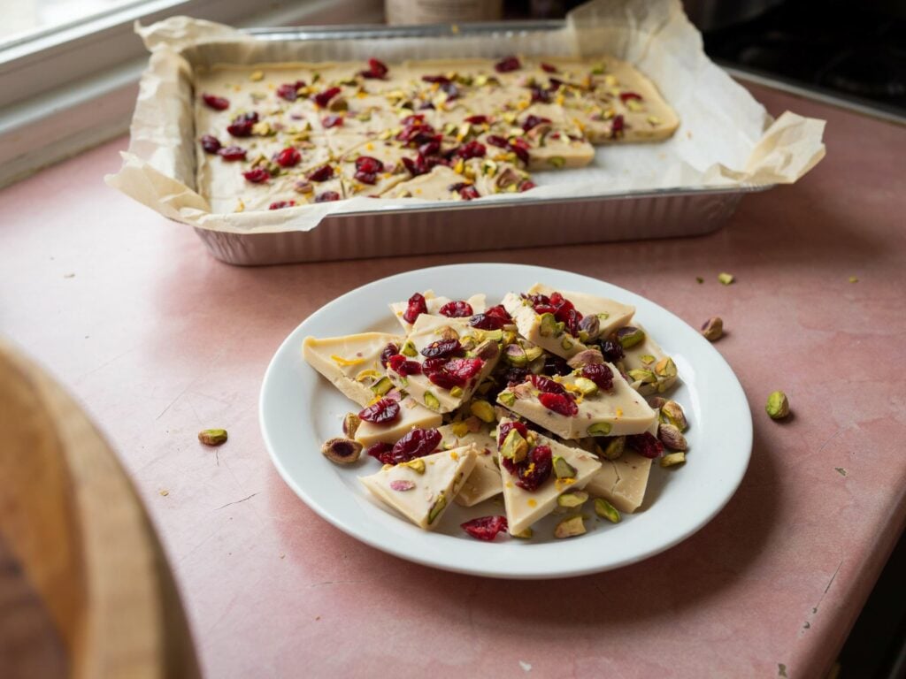 Cranberry Pistachio White Chocolate Bark