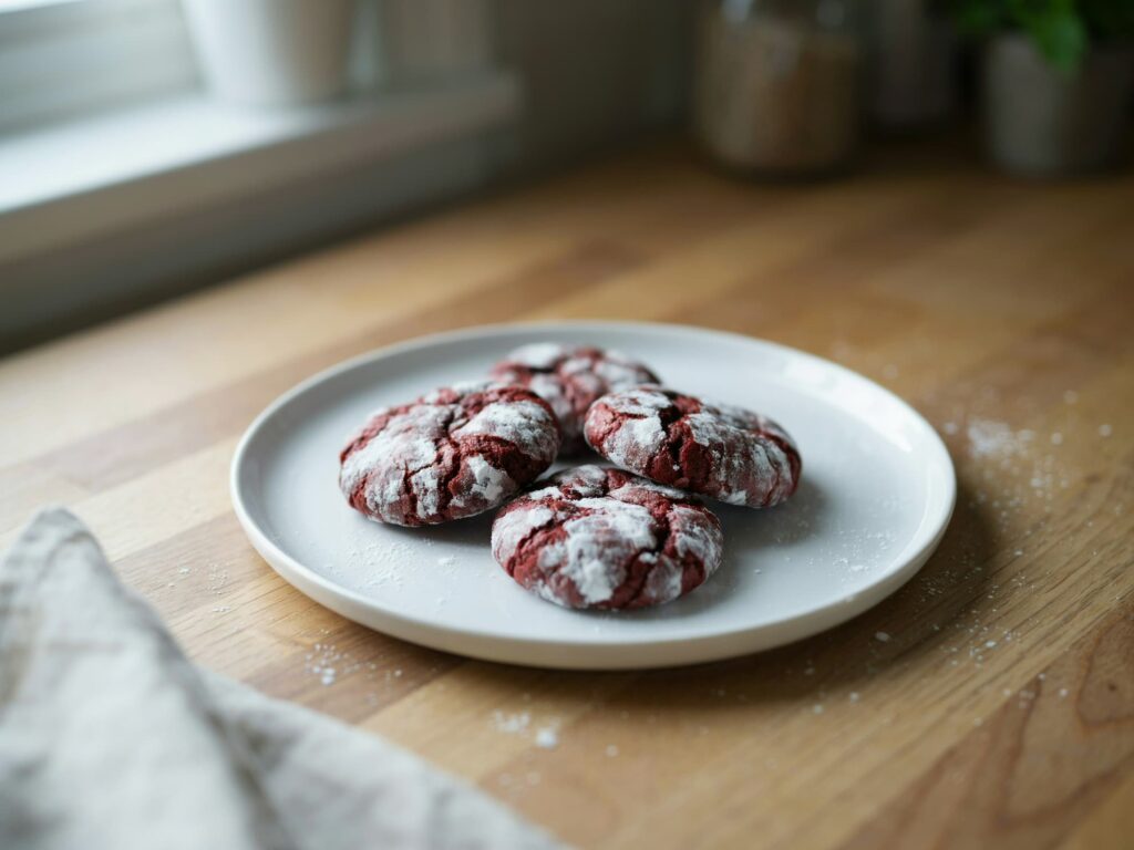 fudgy red velvet crinkle cookies