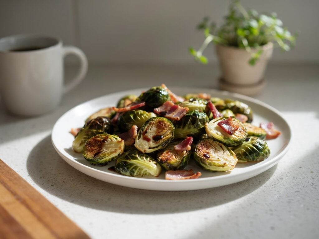 roasted brussels sprouts with bacon and balsamic