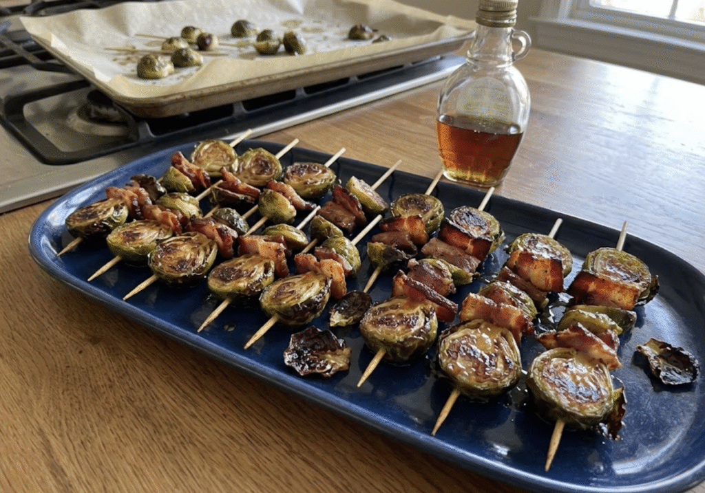 Maple Bacon Brussels Sprout Skewers