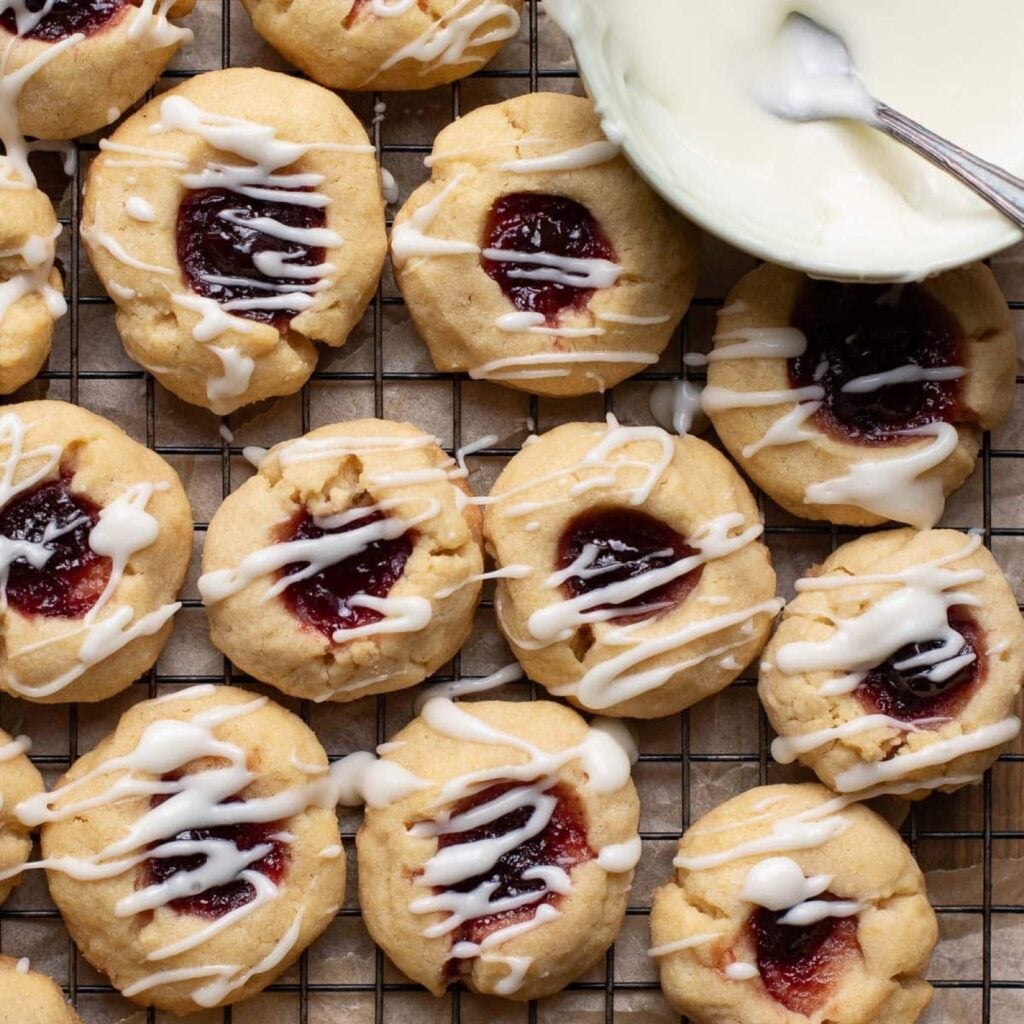 Cherry almond thumbprint cookies with icing