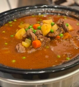 finished stew in crockpot