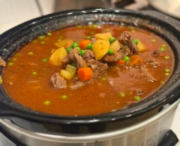 finished stew in crockpot