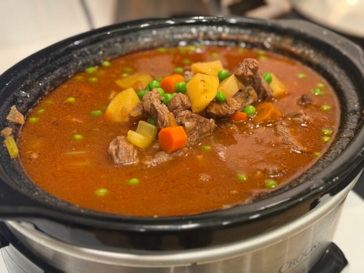 finished stew in crockpot